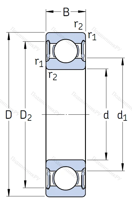 Однорядный шариковый подшипник 6314 2RS 1