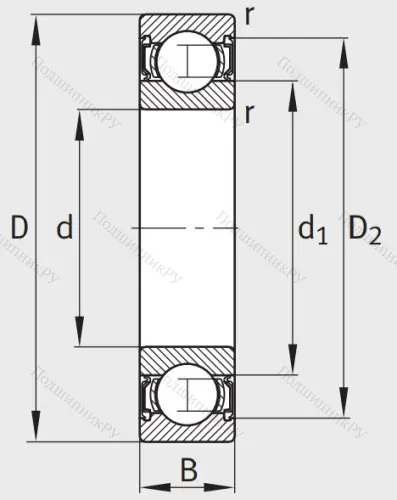 Однорядный шариковый подшипник 6008 2RSR от производителя  FAG