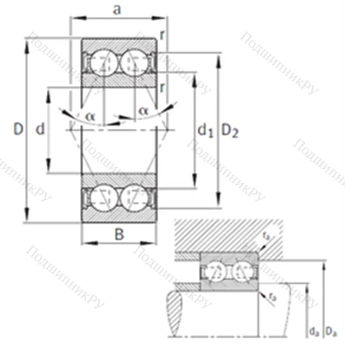 Подшипник шариковый радиально-упорный 3206-B-2RSR-TVH