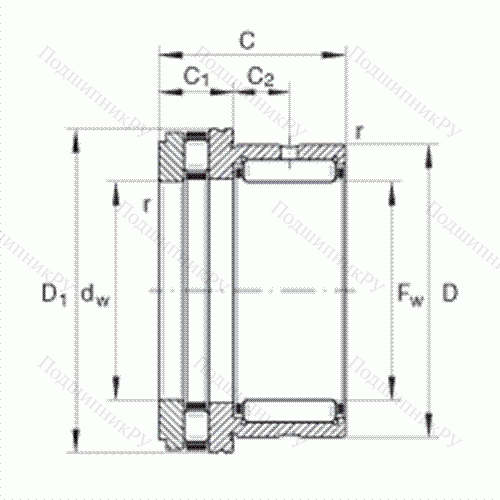 Подшипник комбинированный с короткими цилиндрическими и игольчатыми роликами NKXR 30